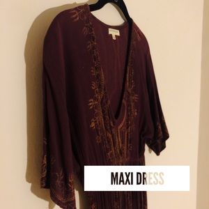 Earthbound Trading Maroon Bohemian Maxi Dress with Slit